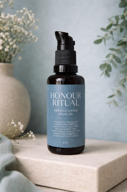 honour ritual oil on a bathroom bench